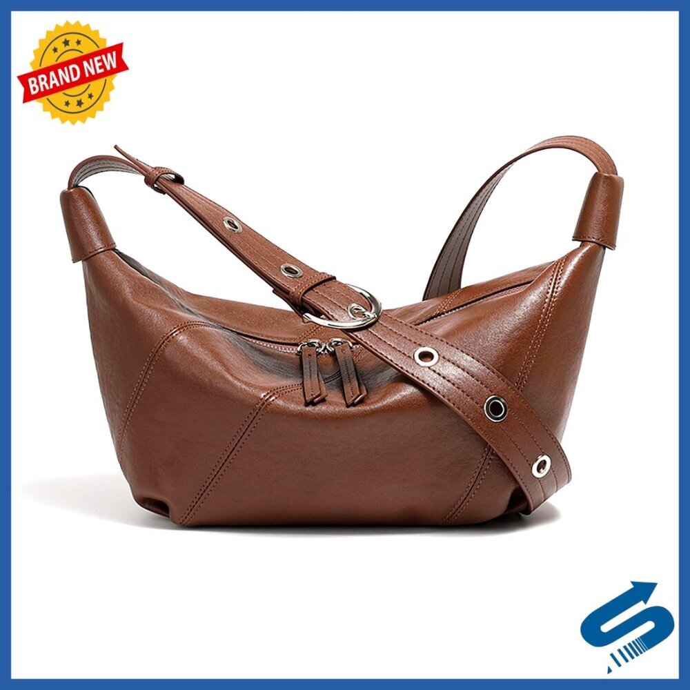 Genuine Leather Hobo Crossbody Bag Adjustable Strap Spacious Purse